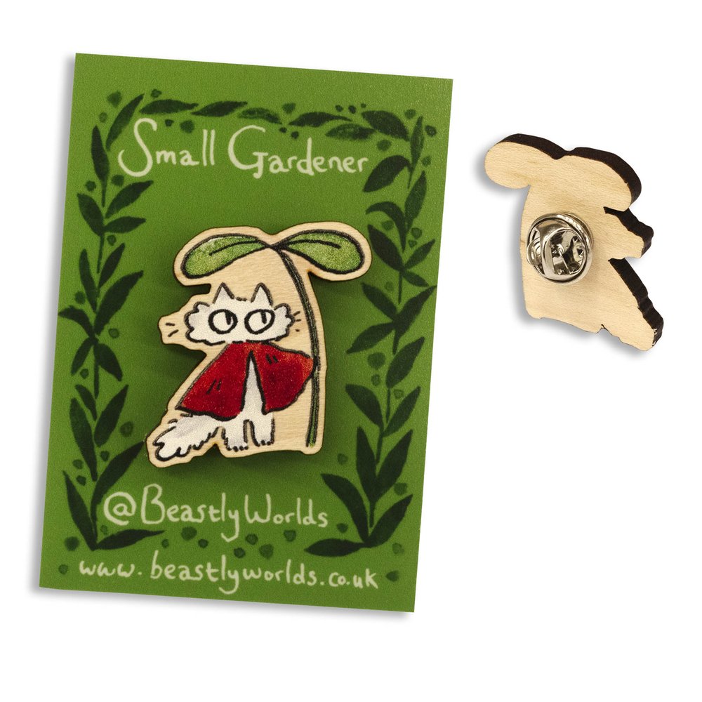 Small Gardener Wooden Pin Badge - 6 Styles To Choose From
