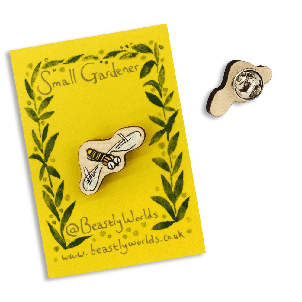 Small Gardener Wooden Pin Badge - 6 Styles To Choose From
