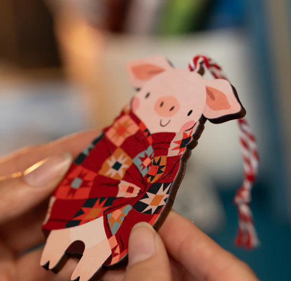 Pigs In Blankets Wooden Christmas Decoration - 2 Colours Available