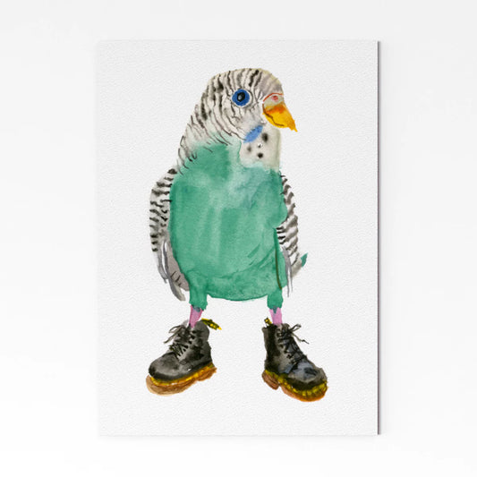 Budgie In Boots A5 Print
