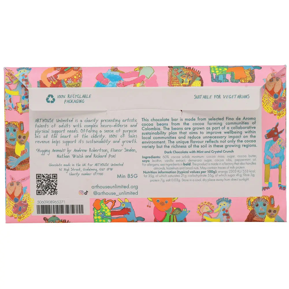 Dark Chocolate with Mint & Crystal Crunch 'Hugging Animals' Chocolate Bar