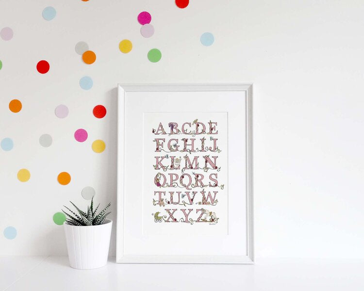 A3 Vintage Rose Alphabet Print (Unframed)