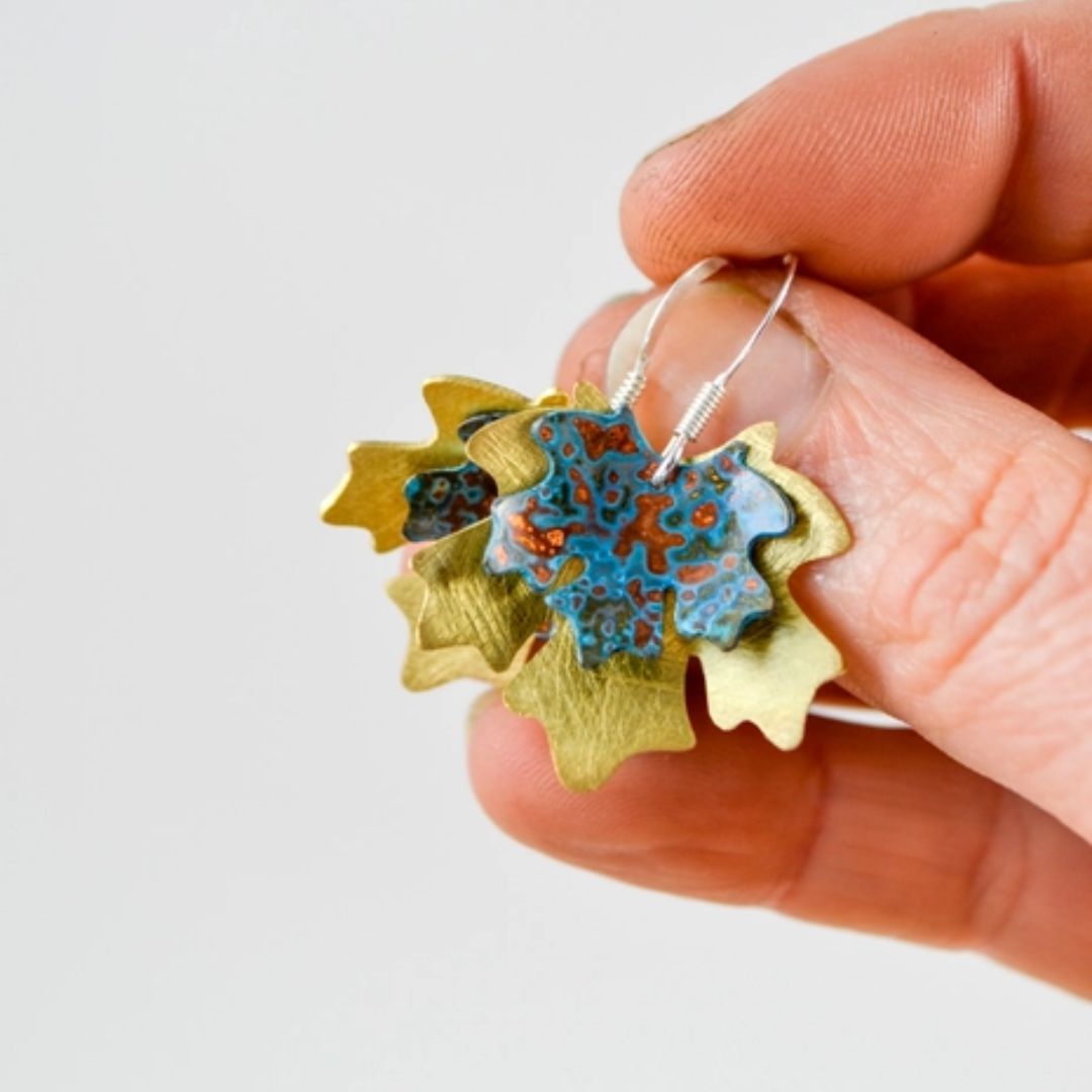 Double Brass & Copper Maple Leaf Drop Earrings