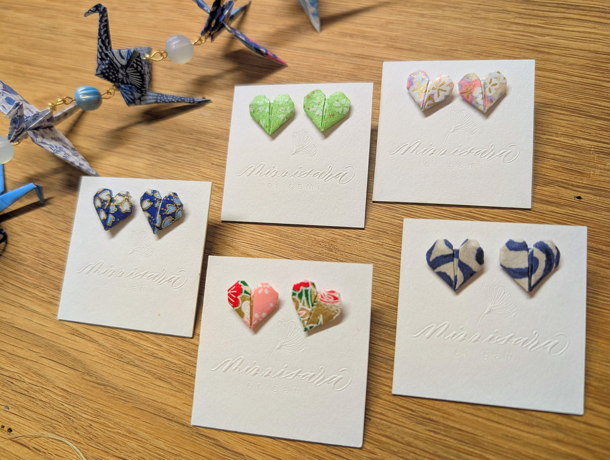 Handmade Mini Origami Heart Stud Earrings