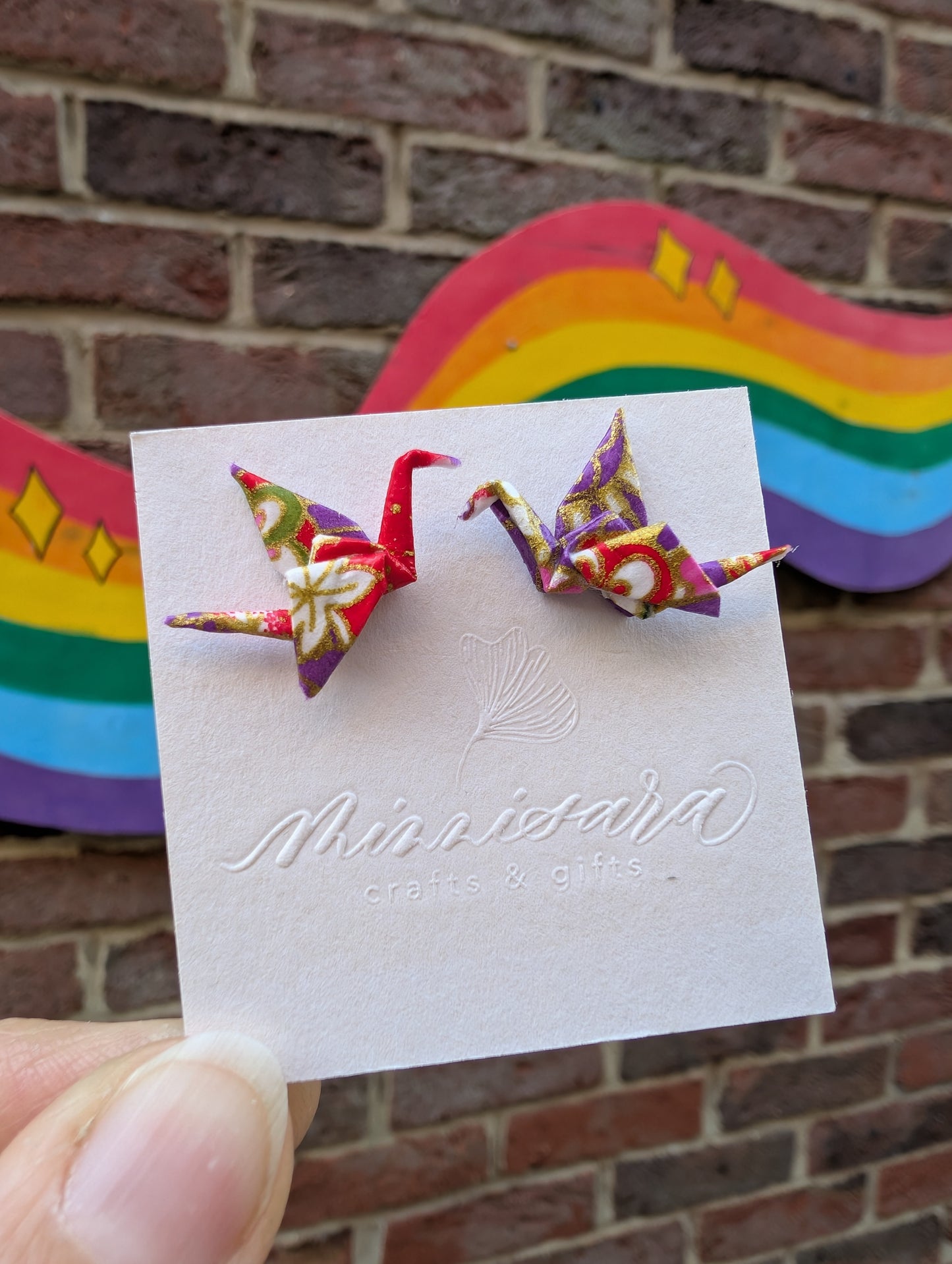 Handmade Mini Origami Crane Stud Earrings