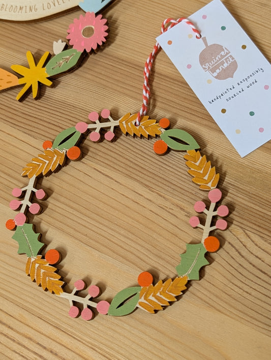 Hand Painted Wooden Autumn Wreath Decoration