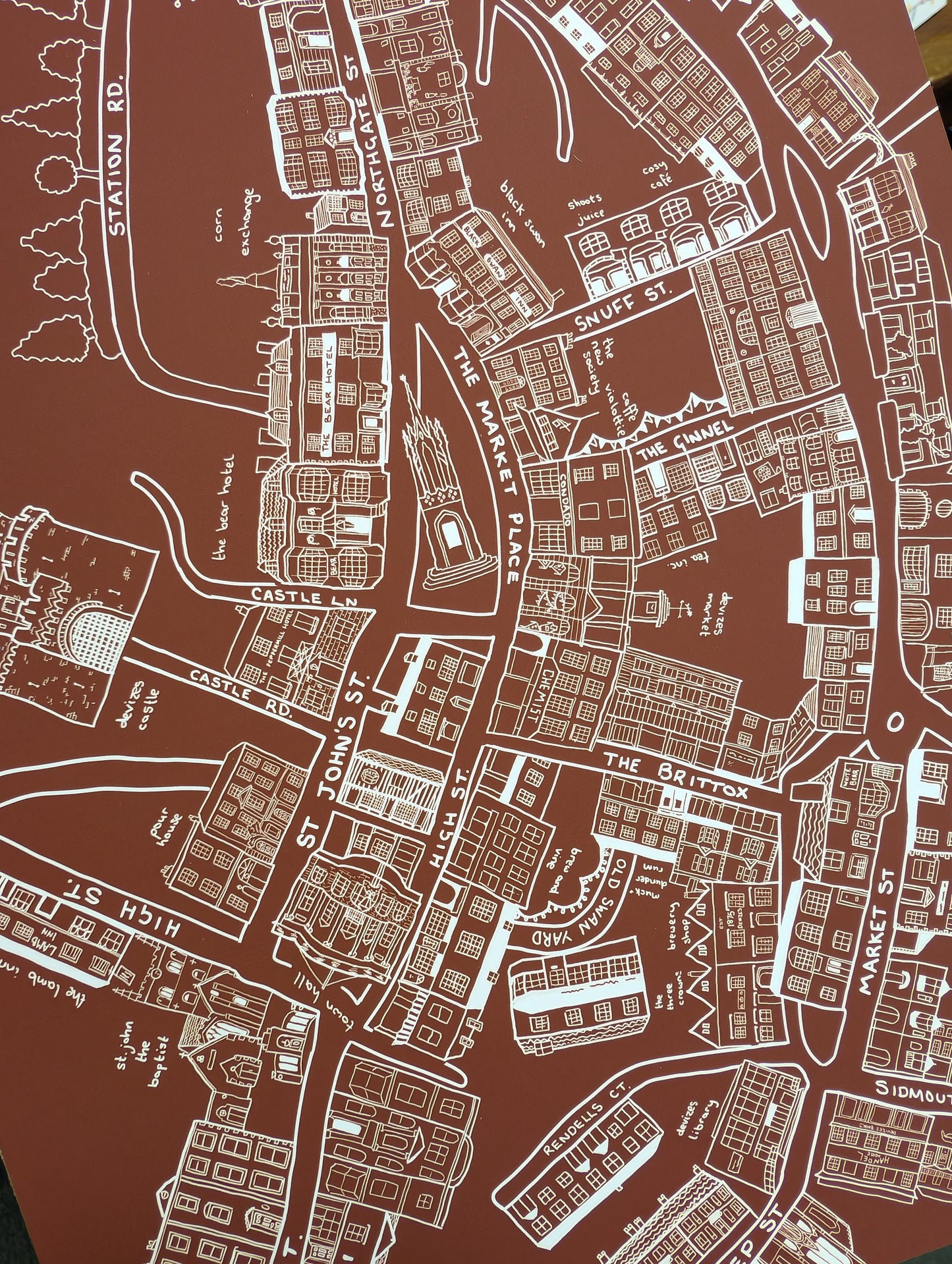Illustrated Devizes Map Foiled Print