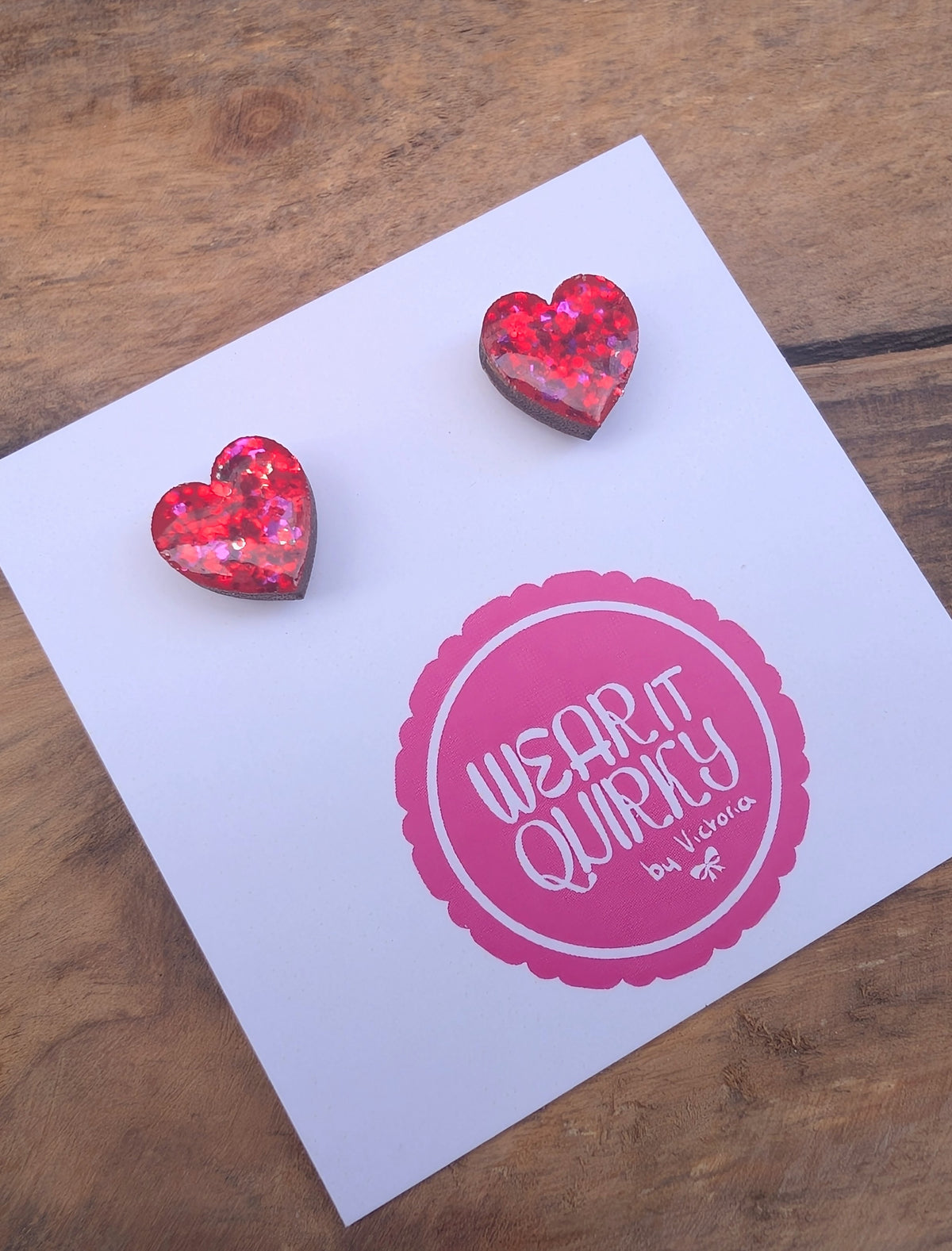 Glitter Heart Stud Earrings - 9 colours available