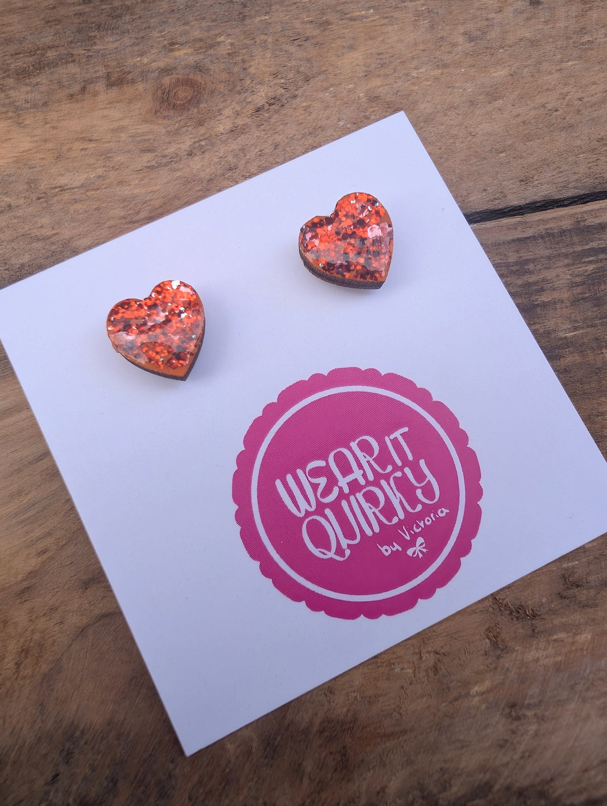 Glitter Heart Stud Earrings - 9 colours available