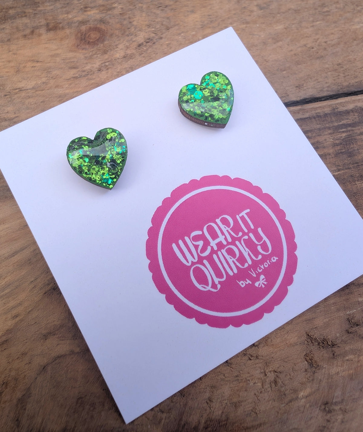Glitter Heart Stud Earrings - 9 colours available