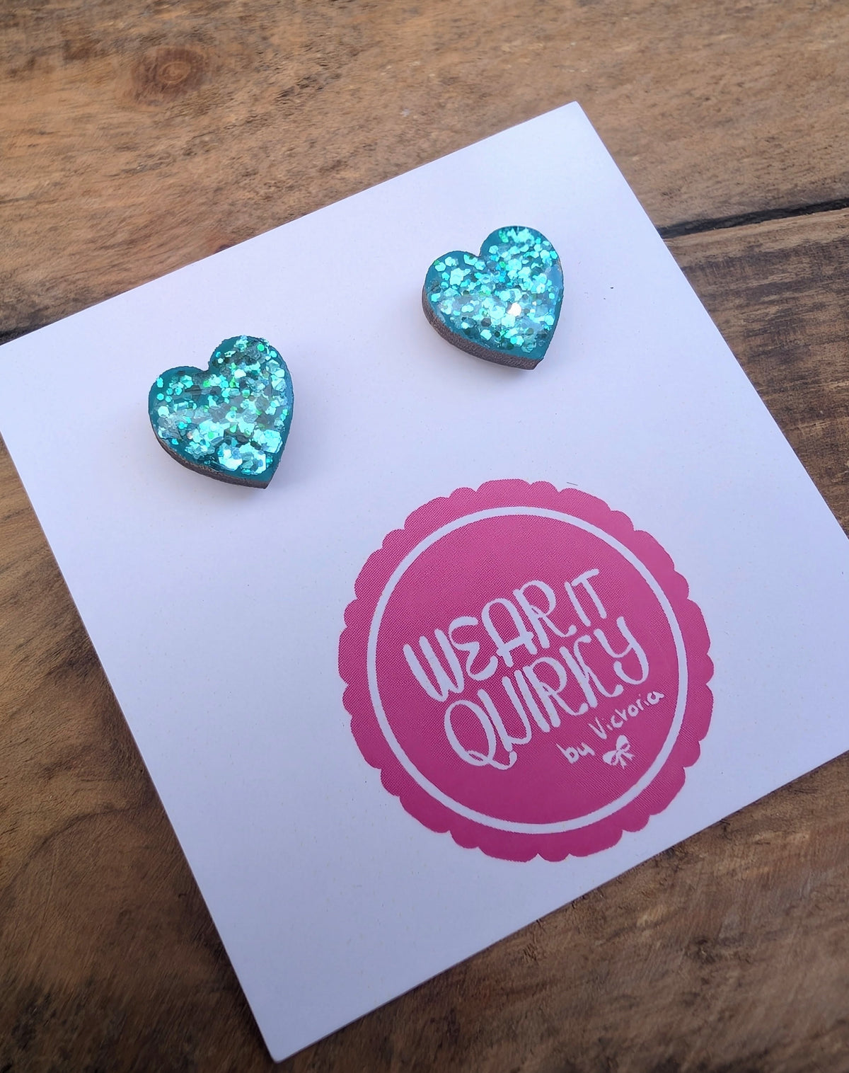 Glitter Heart Stud Earrings - 9 colours available