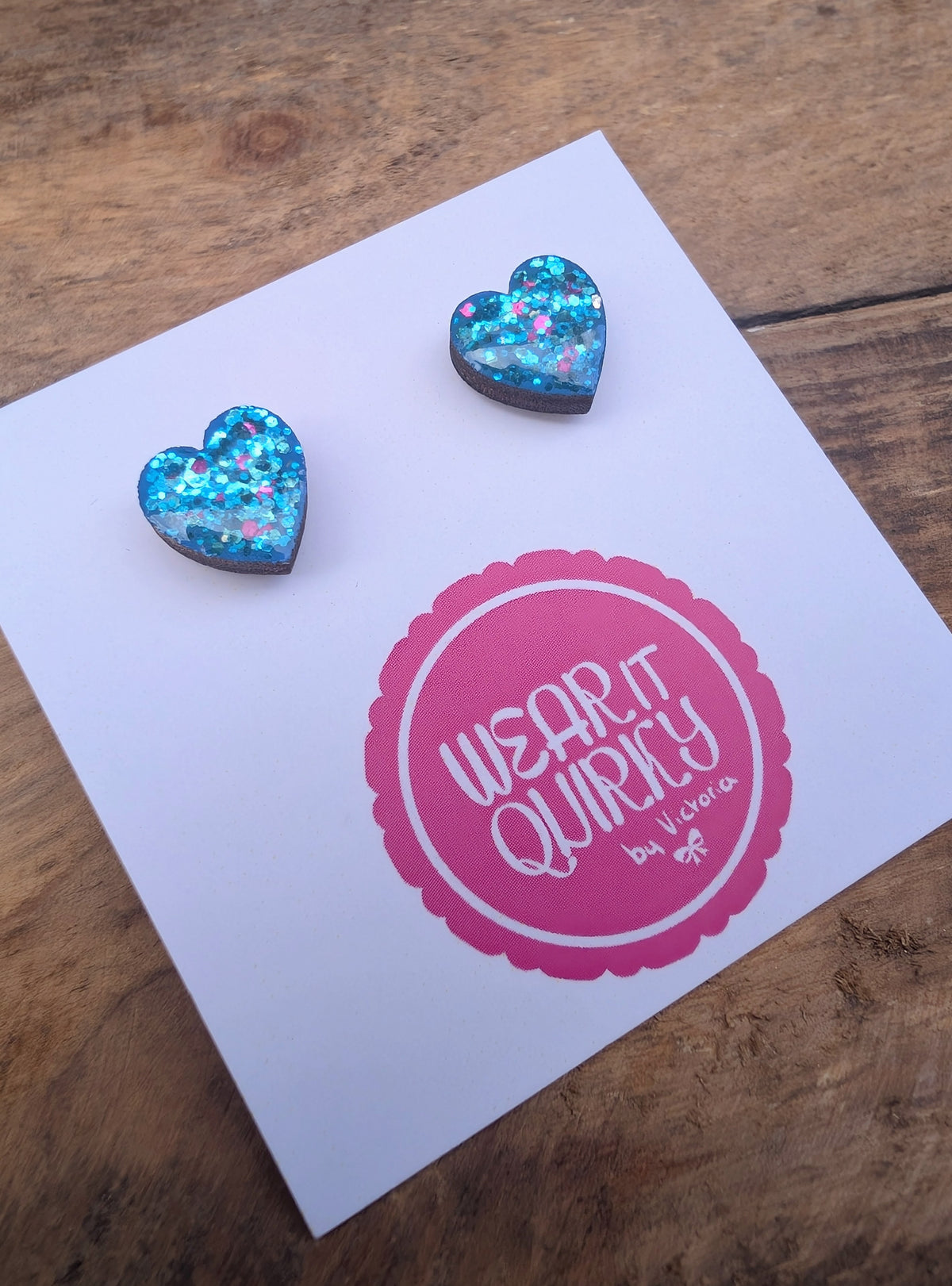 Glitter Heart Stud Earrings - 9 colours available