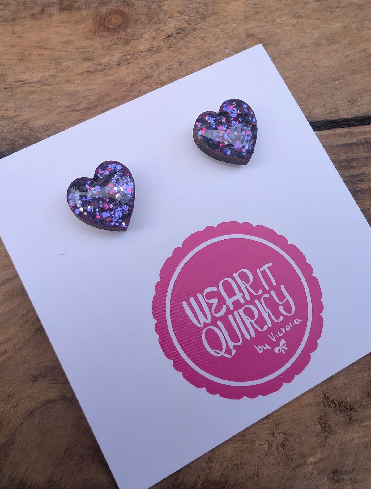 Glitter Heart Stud Earrings - 9 colours available