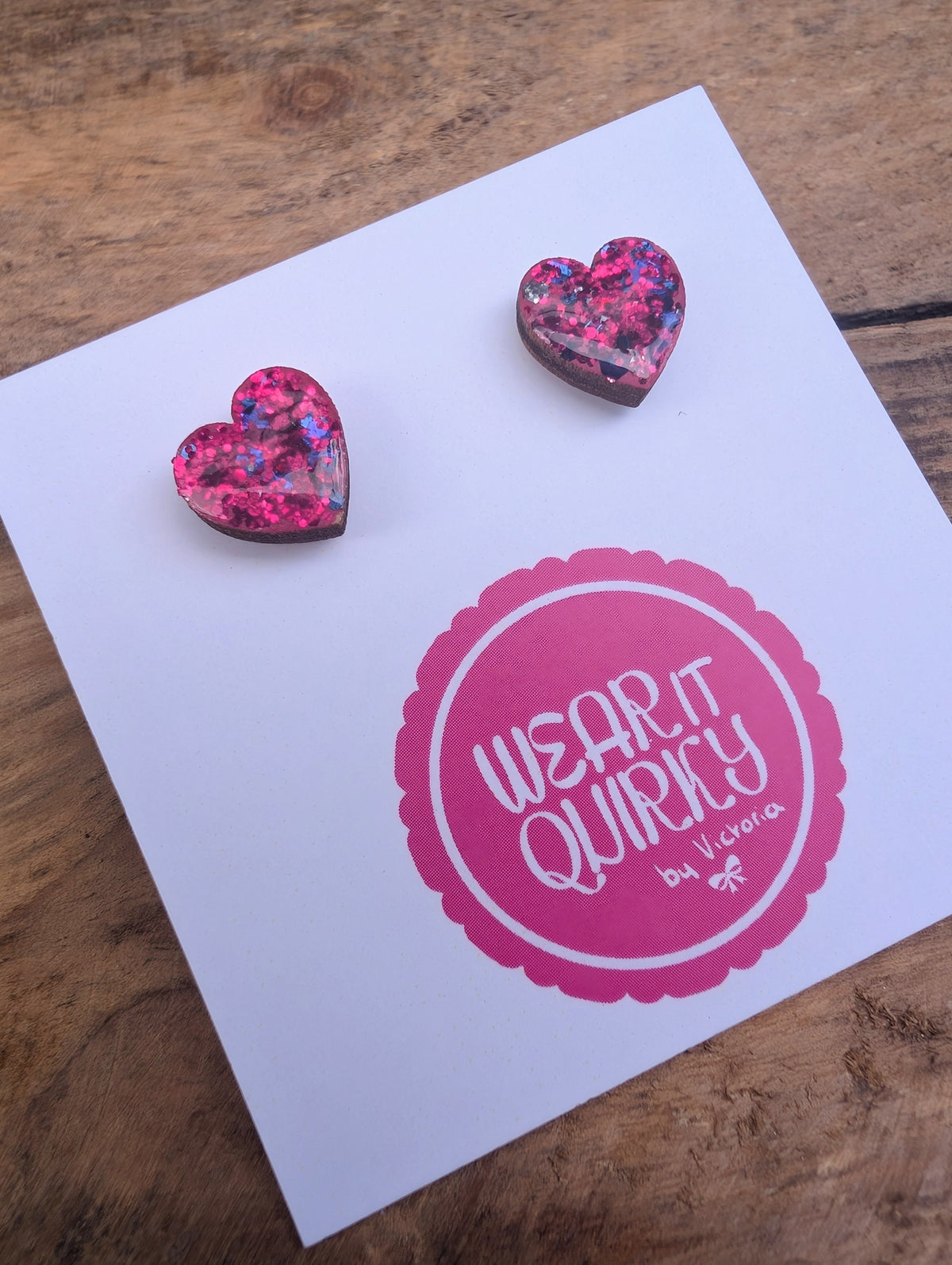 Glitter Heart Stud Earrings - 9 colours available