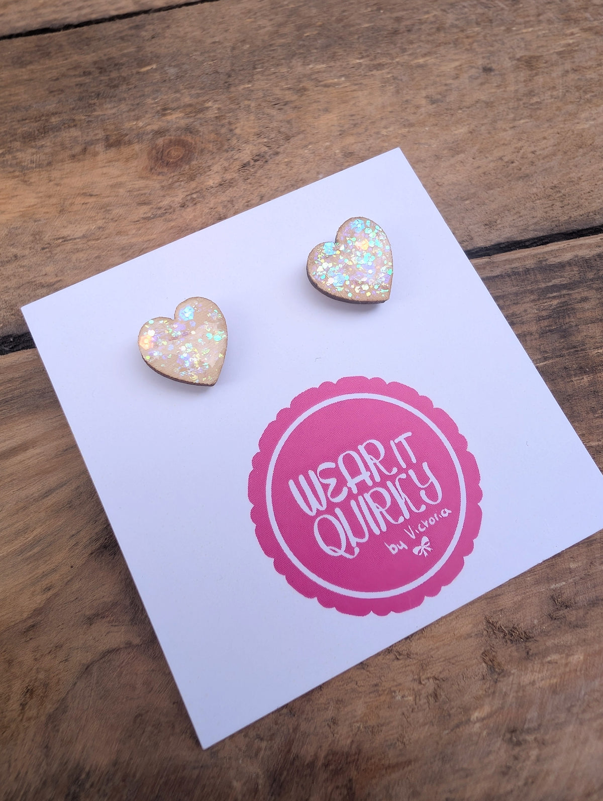 Glitter Heart Stud Earrings - 9 colours available