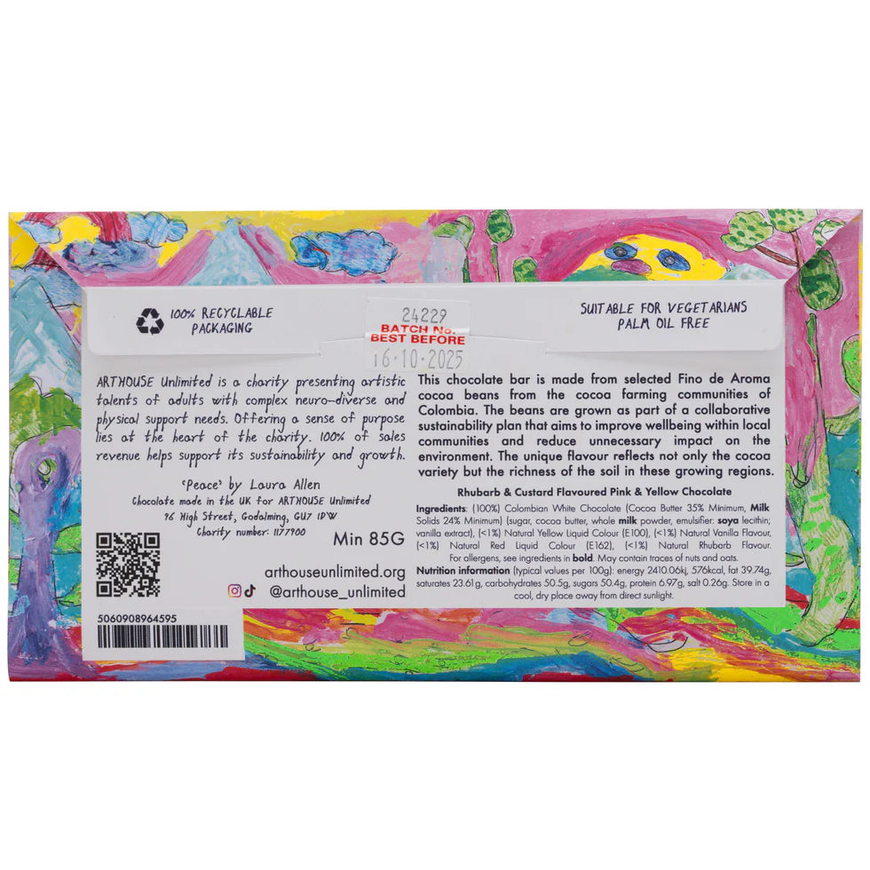 Rhubarb & Custard Flavoured Pink & Yellow 'Peace' Chocolate Bar