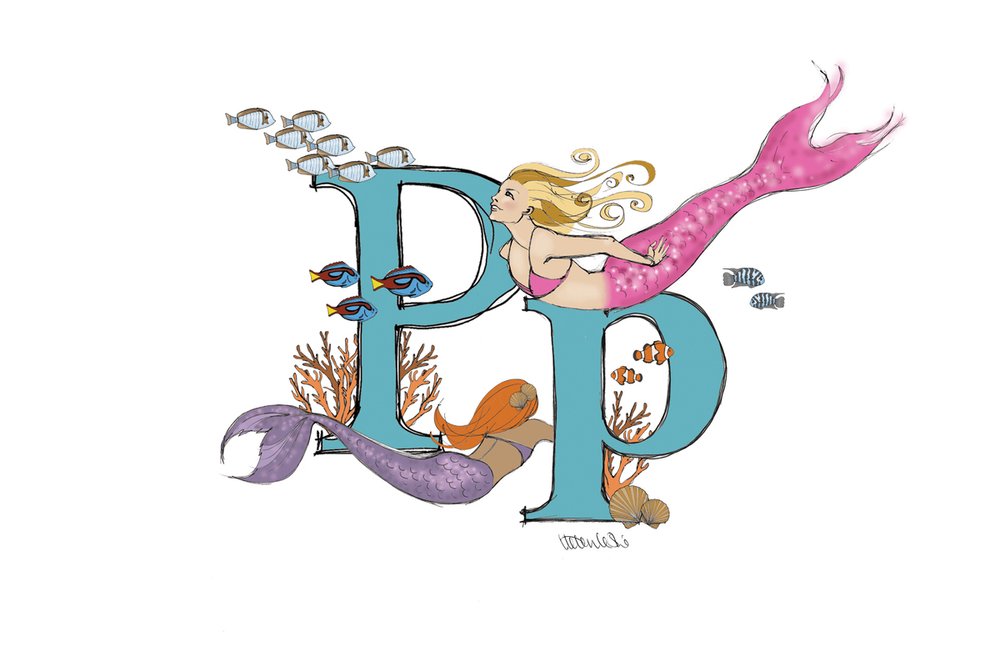 Mermaid Illustrated Initial Letter Print A5