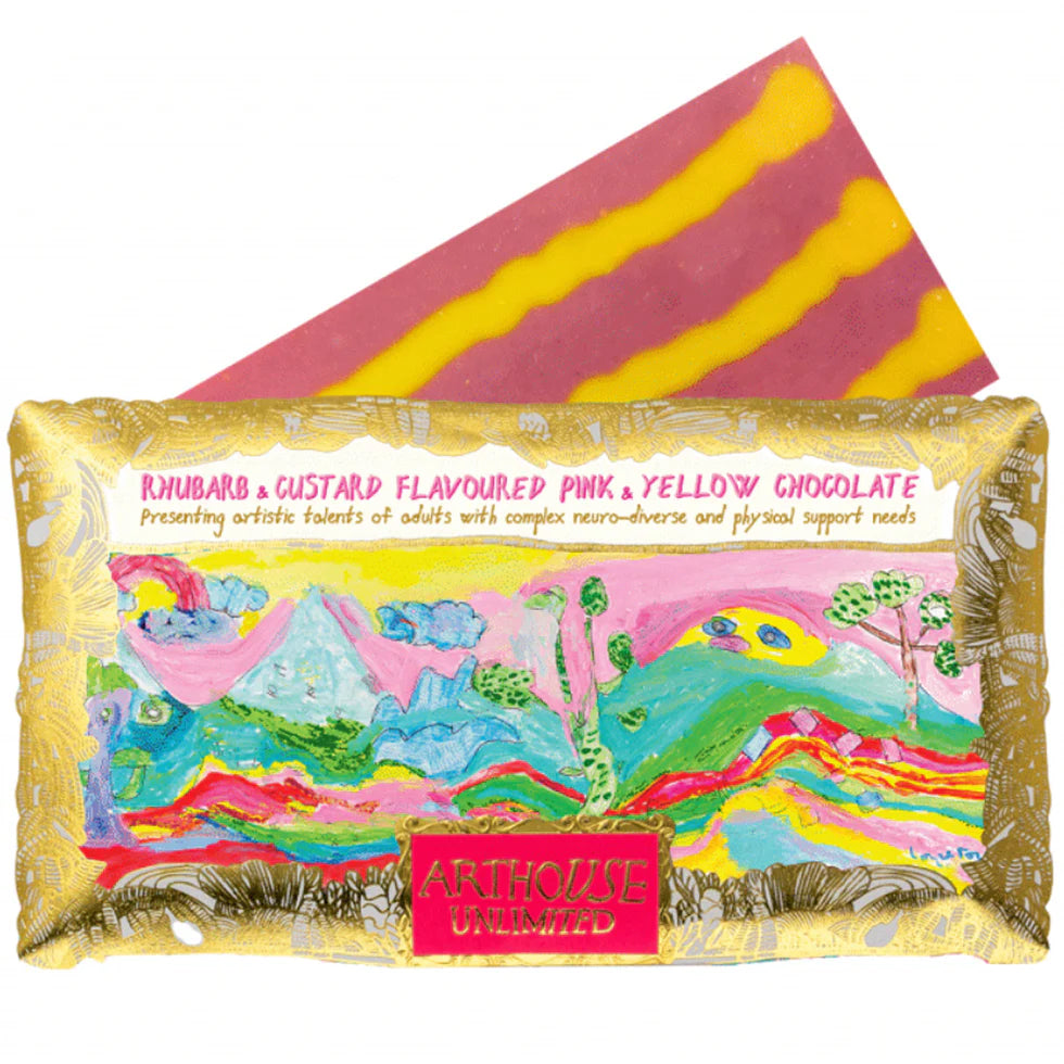 Rhubarb & Custard Flavoured Pink & Yellow 'Peace' Chocolate Bar