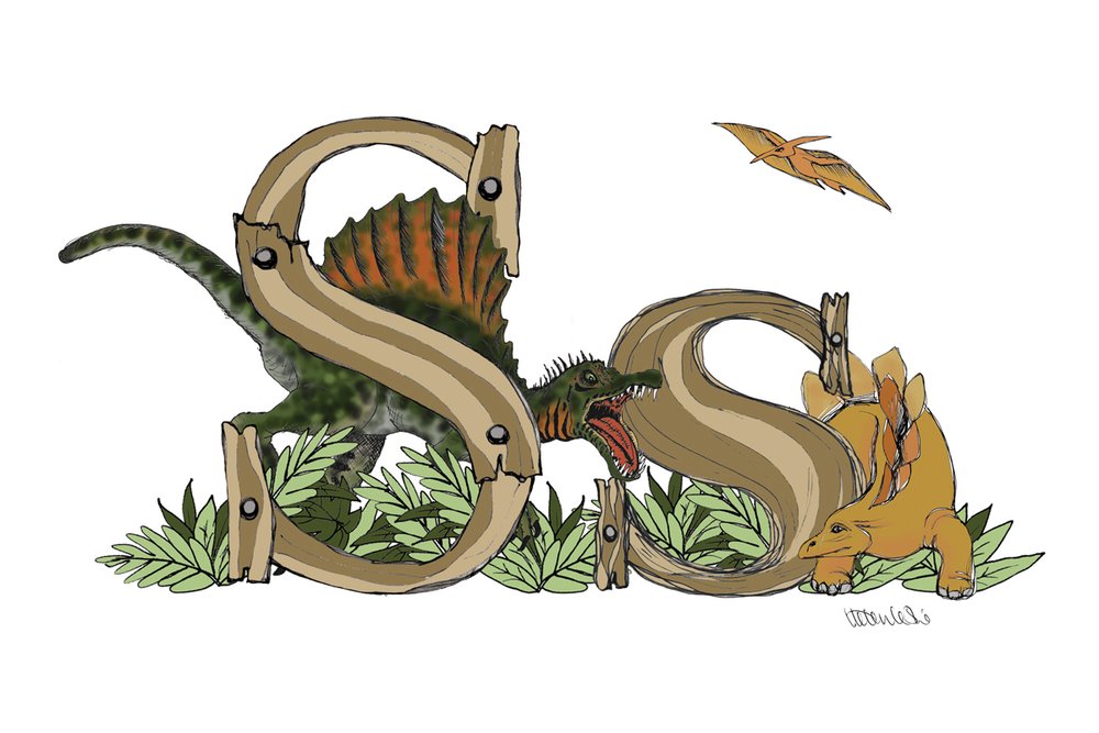 Dinosaurs Illustrated Initial Letter Print A5