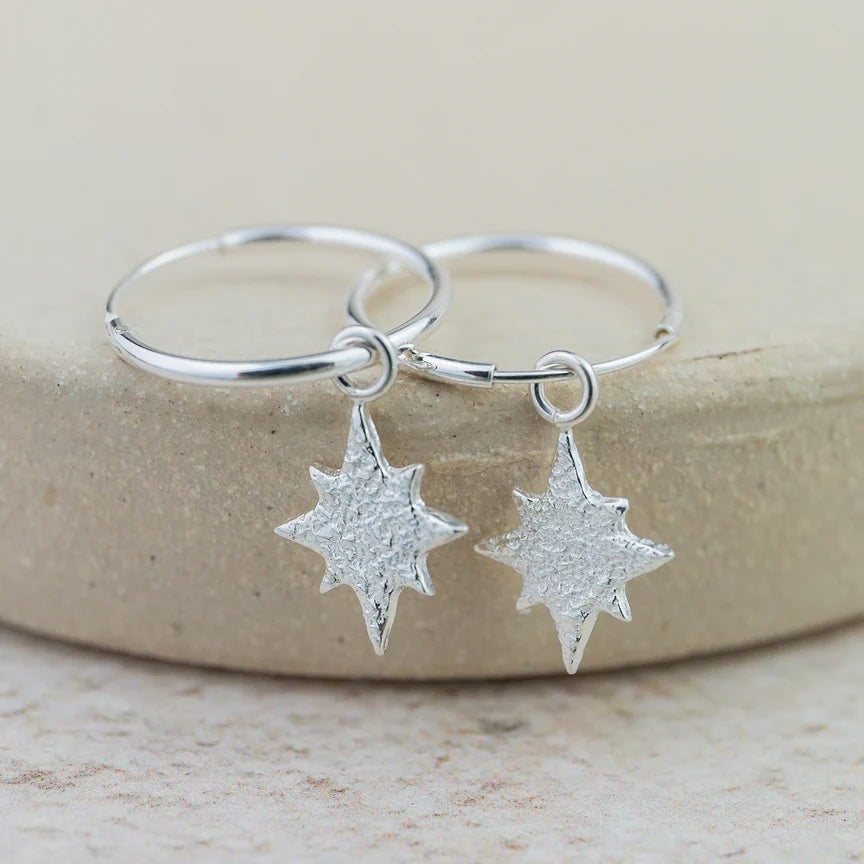 Starburst Sterling Silver Hoop Earrings