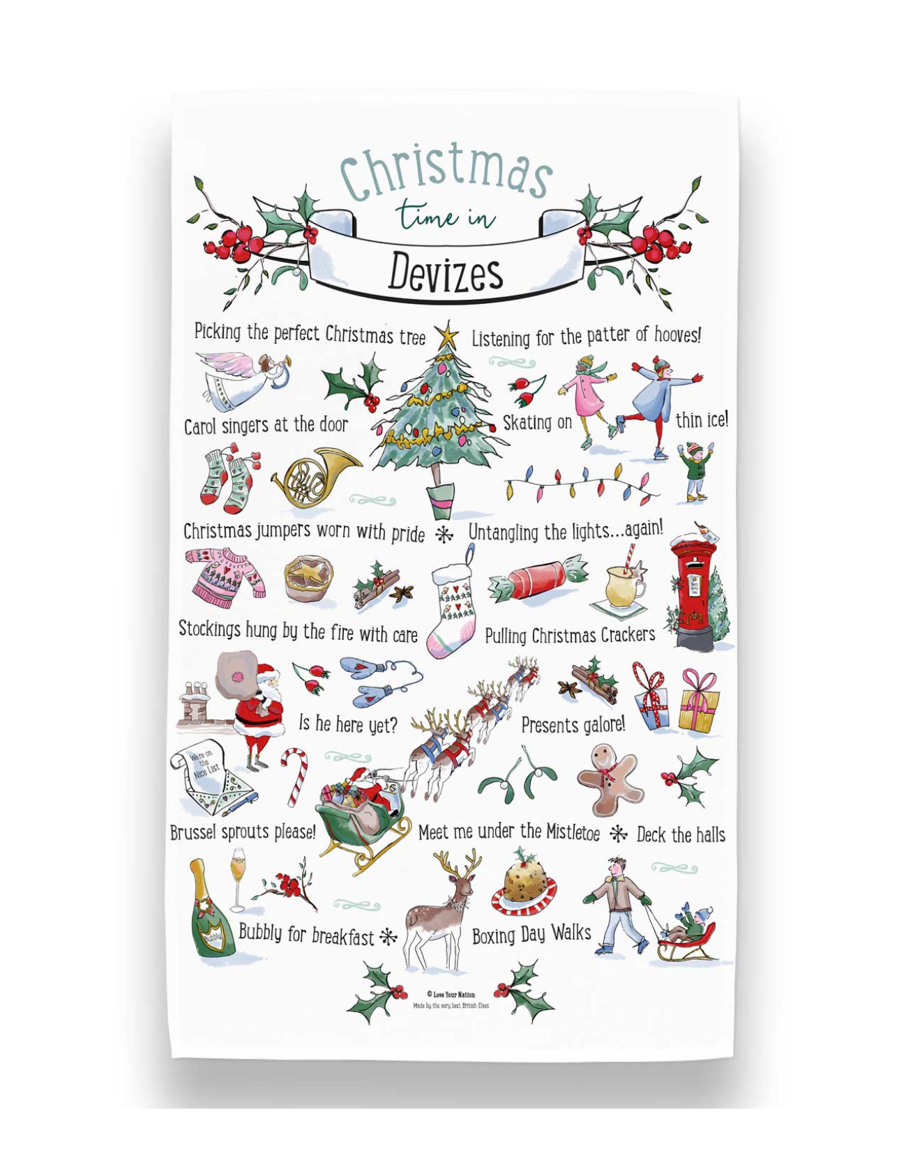 'Christmas Time in Devizes' Christmas Tea Towel