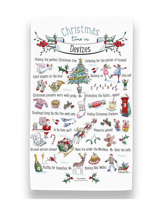 'Christmas Time in Devizes' Christmas Tea Towel