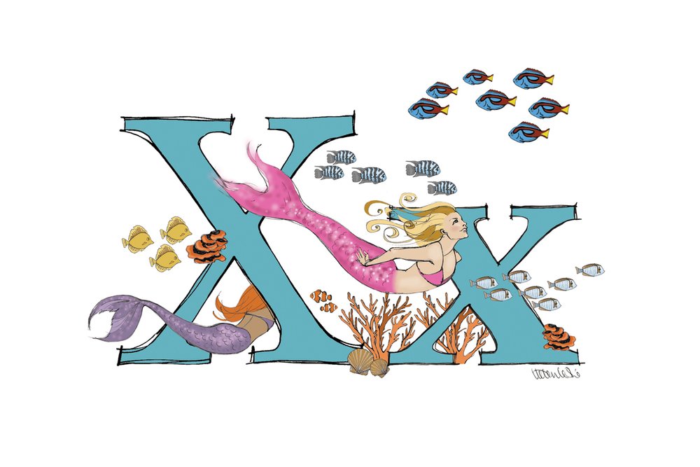 Mermaid Illustrated Initial Letter Print A5