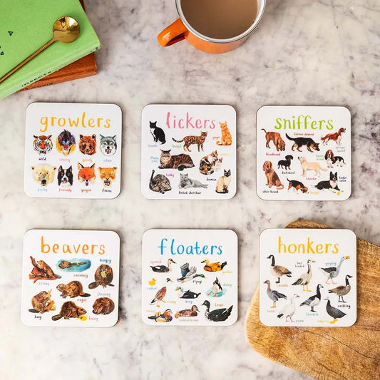 Set Of 6 Wild Pun Coasters