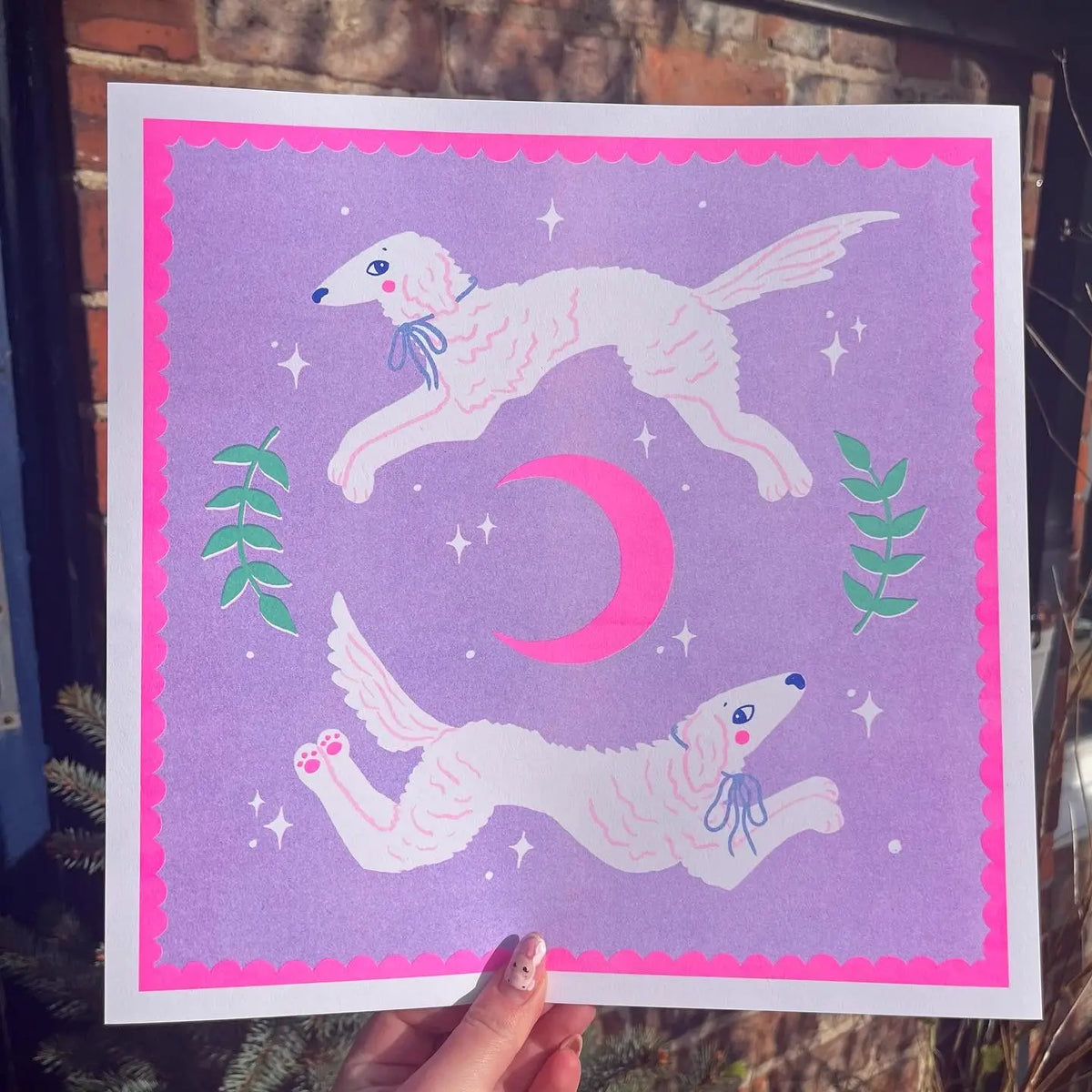 Leaping Borzoi's Square Risograph Print