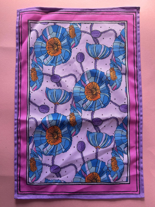 Blue Poppies Tea Towel