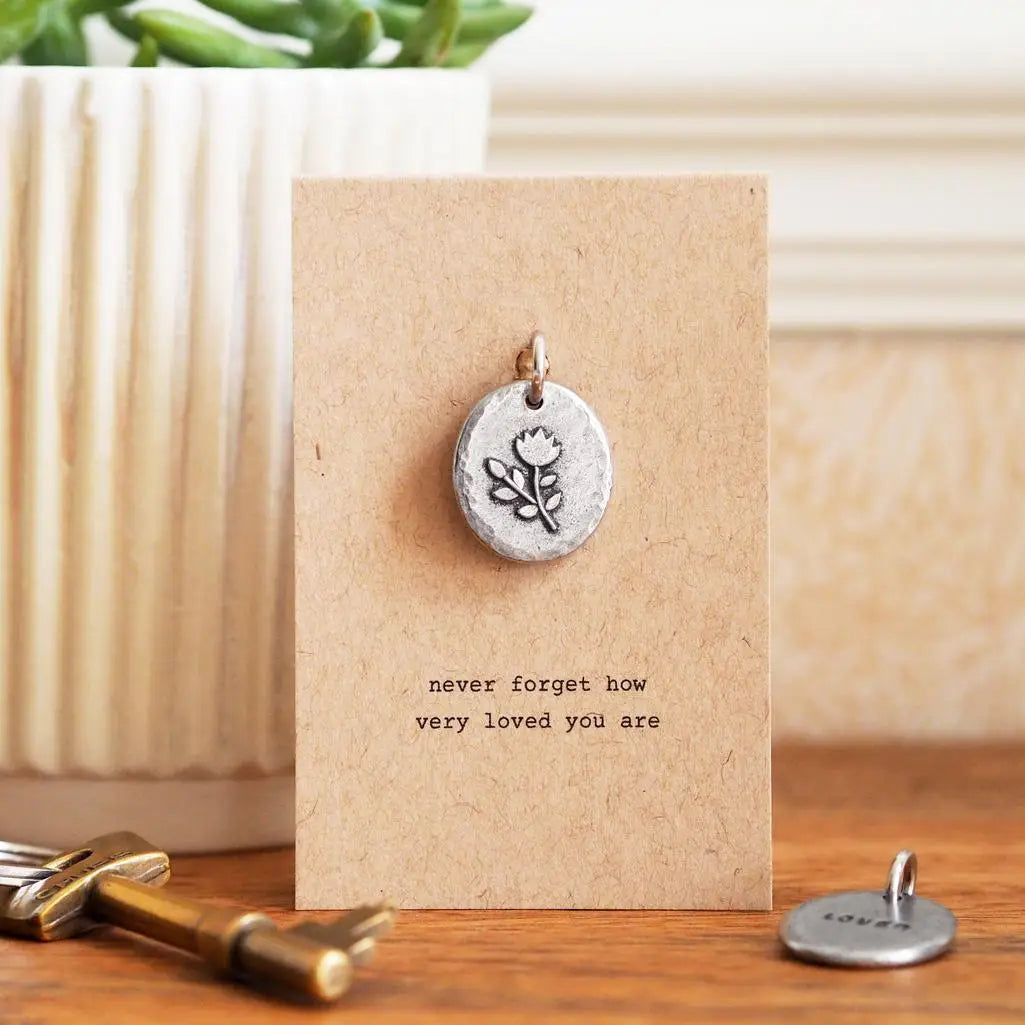Floral 'Loved' Pewter Charm