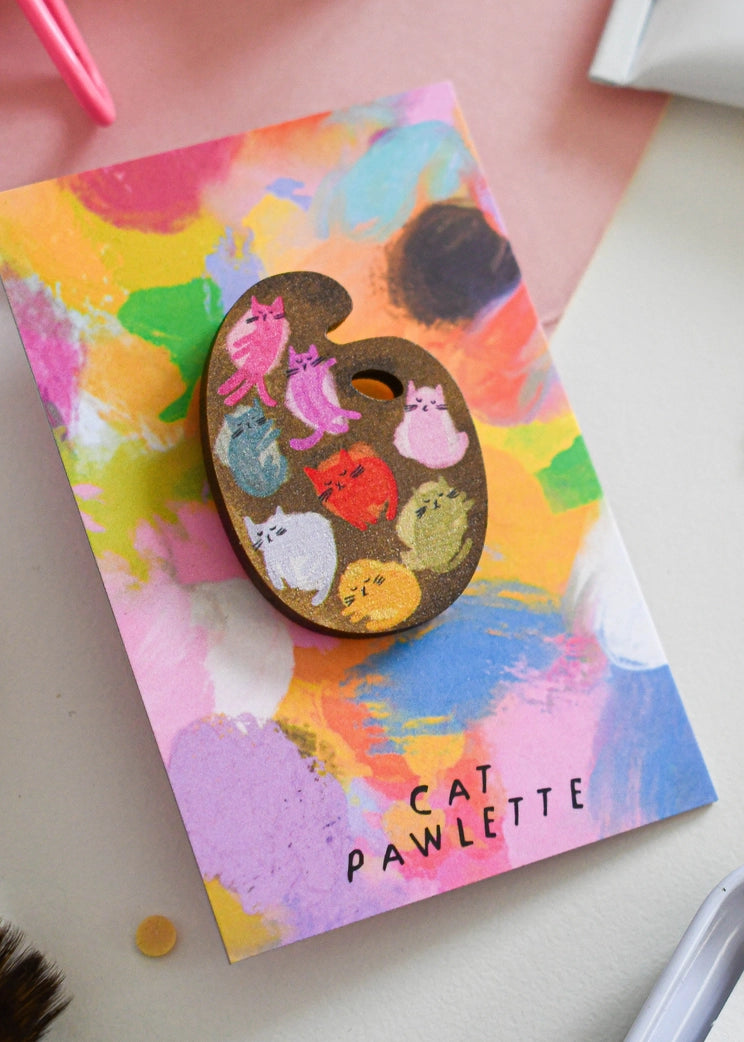 'Cat Artist' Paint Palette Wooden Pin Badge
