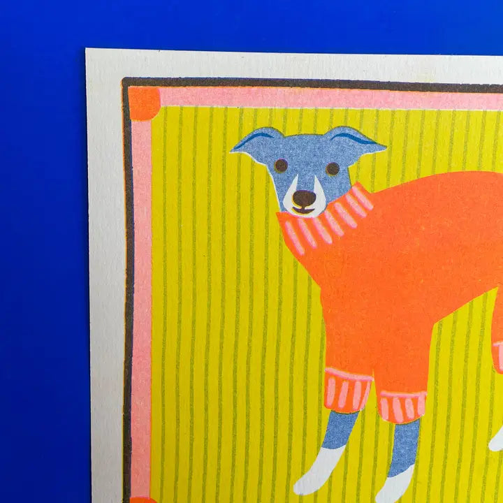 Italian Greyhound Risograph Mini Print - A5