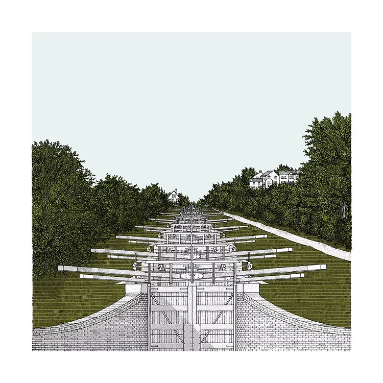 Caen Hill Locks Architectural Print - 2 sizes available