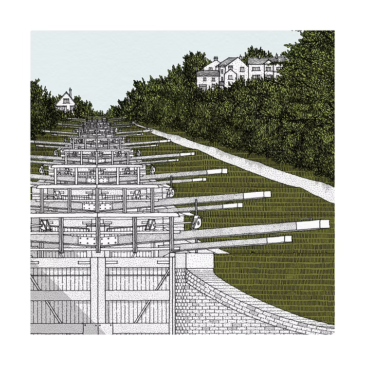 Caen Hill Locks Architectural Print - 2 sizes available