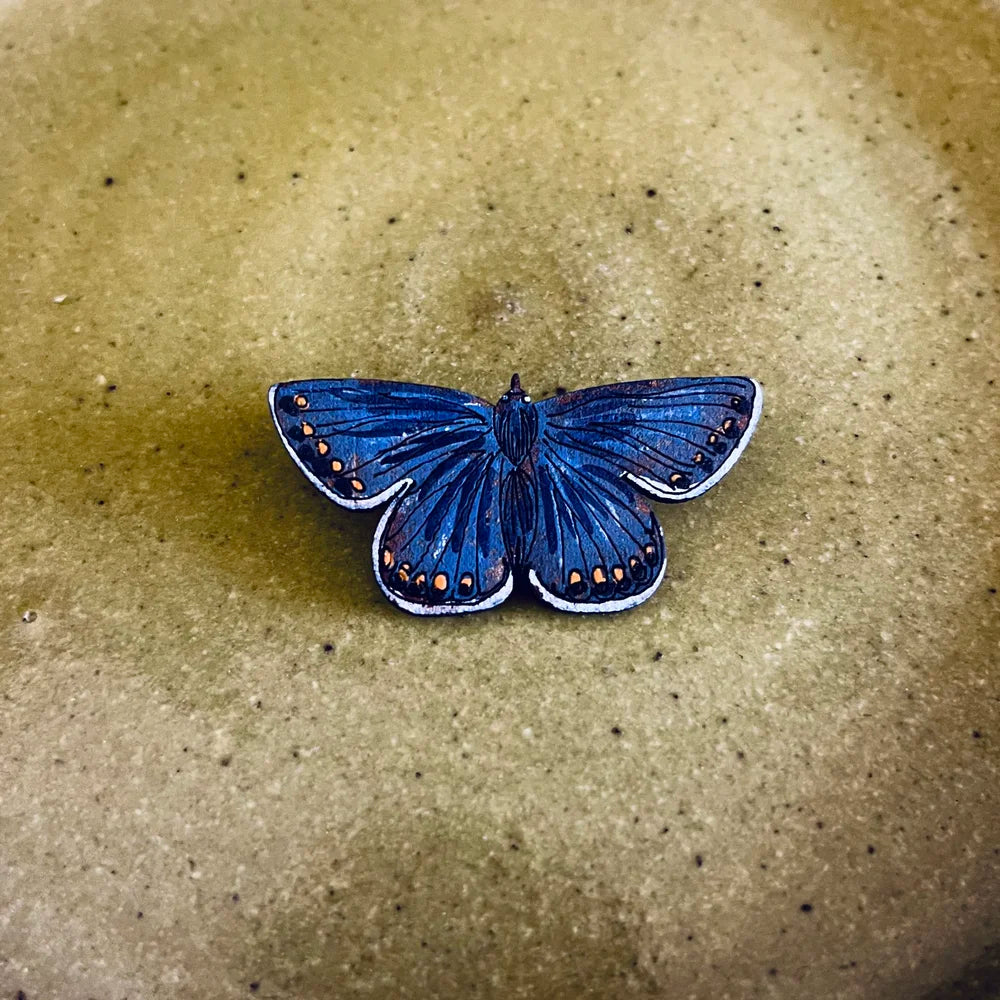 Common Blue Butterfly Hand Painted Mini Pin Brooch