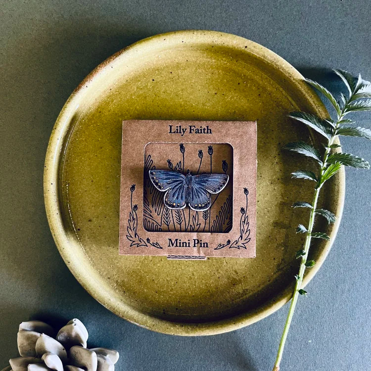 Common Blue Butterfly Hand Painted Mini Pin Brooch