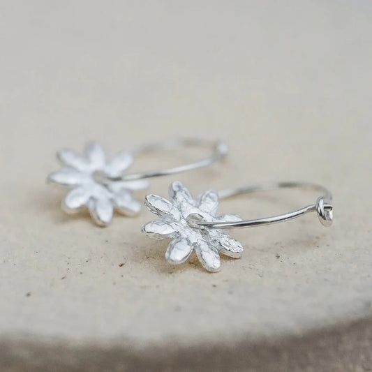 Daisy Sterling Silver Hoop Earrings