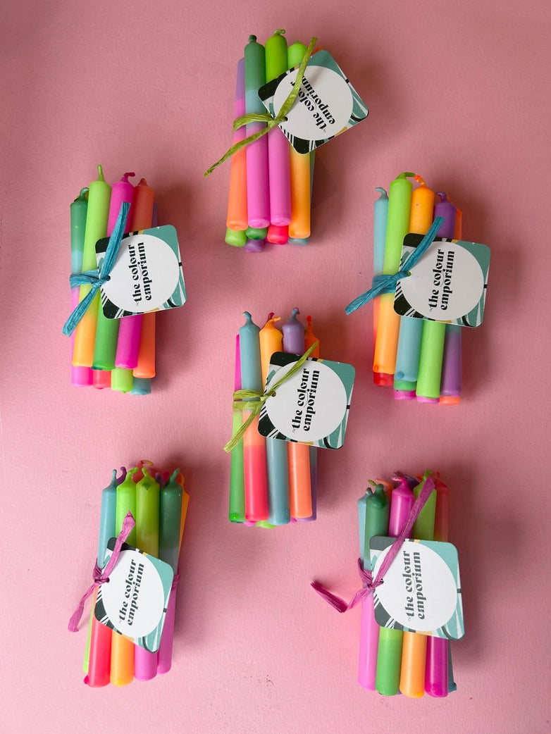 Neon Mini Dip Dye Candles - Set Of 10