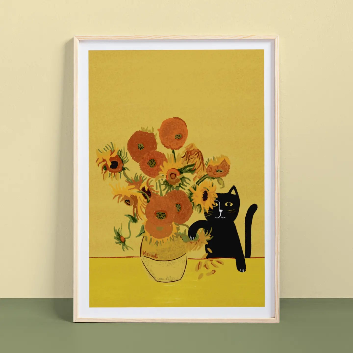 Sunflower Cat Art Print A4