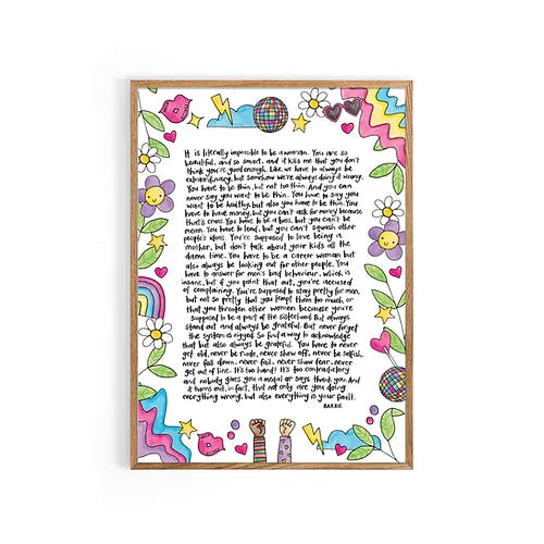 Gloria's Speech from the Barbie Movie A4 Print