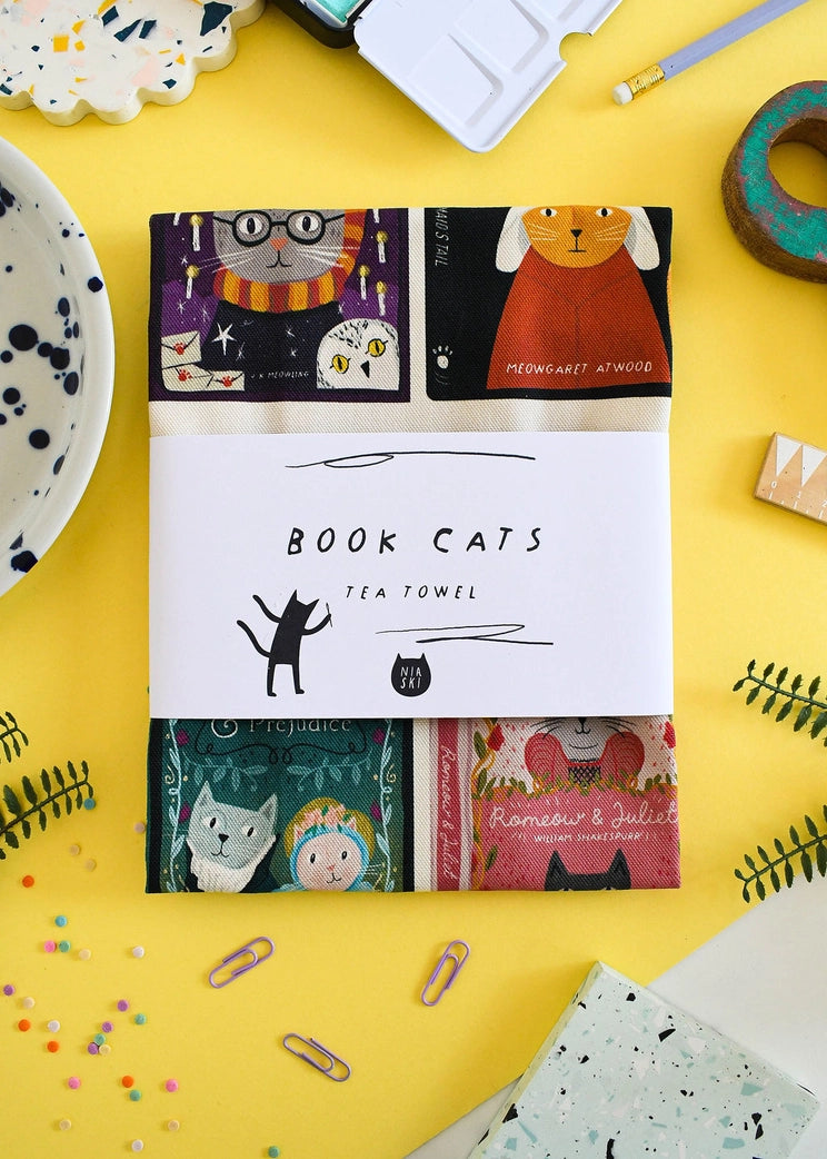 Book Cats Tea Towel