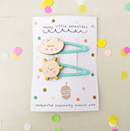 Smiley sunshine and cloud handpainted wooden hairclips