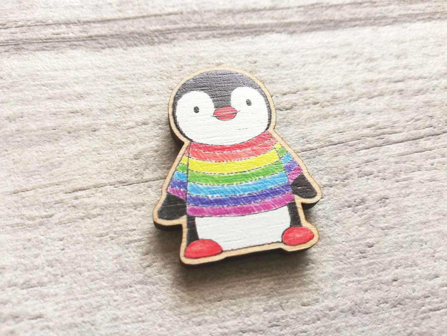 Rainbow Penguin Wooden Magnet