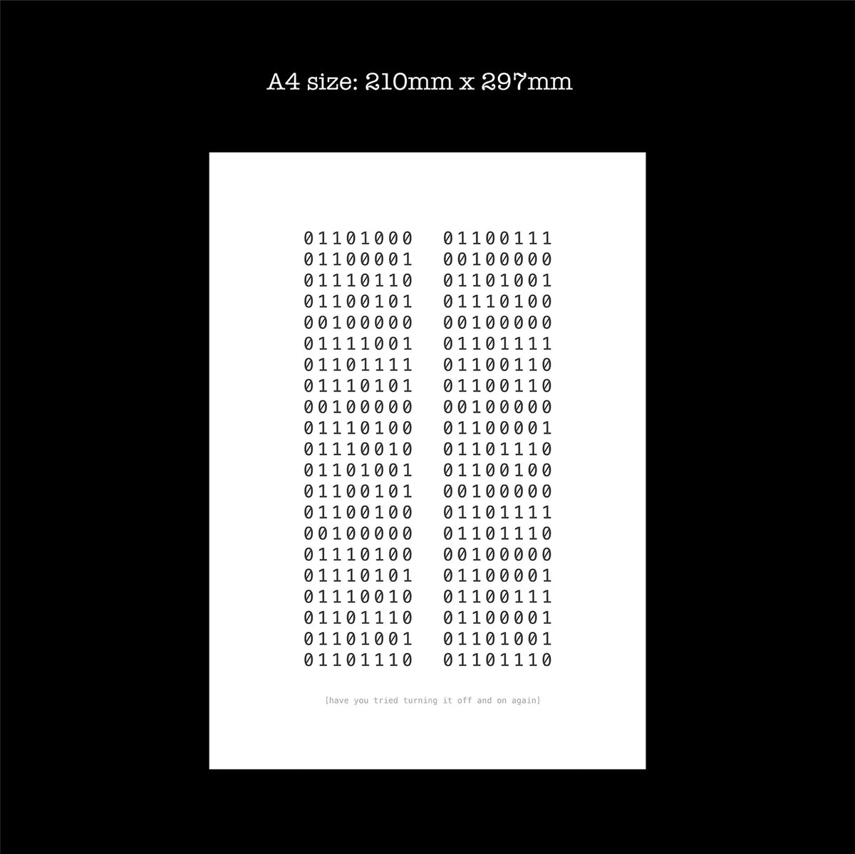 Off And On Again Binary Code A4 Print