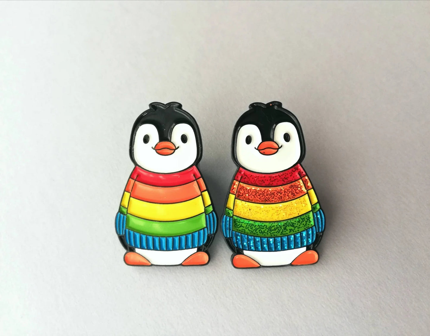 Rainbow Penguin Pin - Glitter or Gloss Available