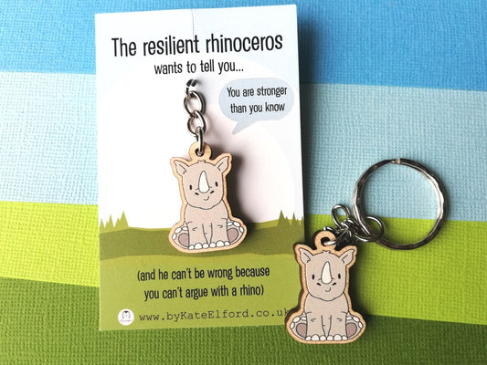 Resilient Rhino Wooden Keyring
