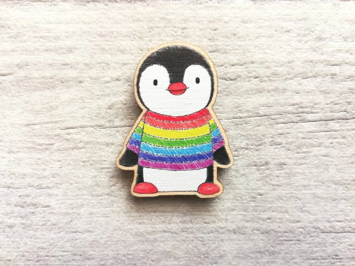 Rainbow Penguin Wooden Magnet