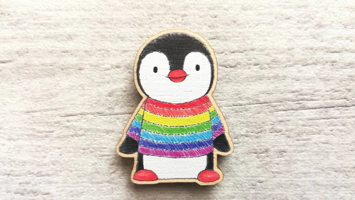 Rainbow Penguin Wooden Magnet