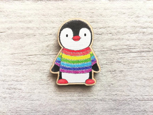 Rainbow Penguin Wooden Magnet